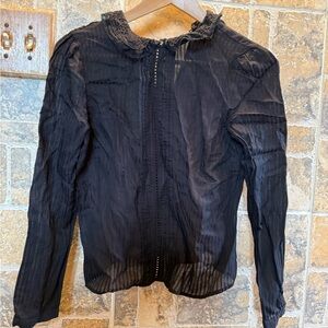 Zara Black Sheer Lace-Trim Blouse